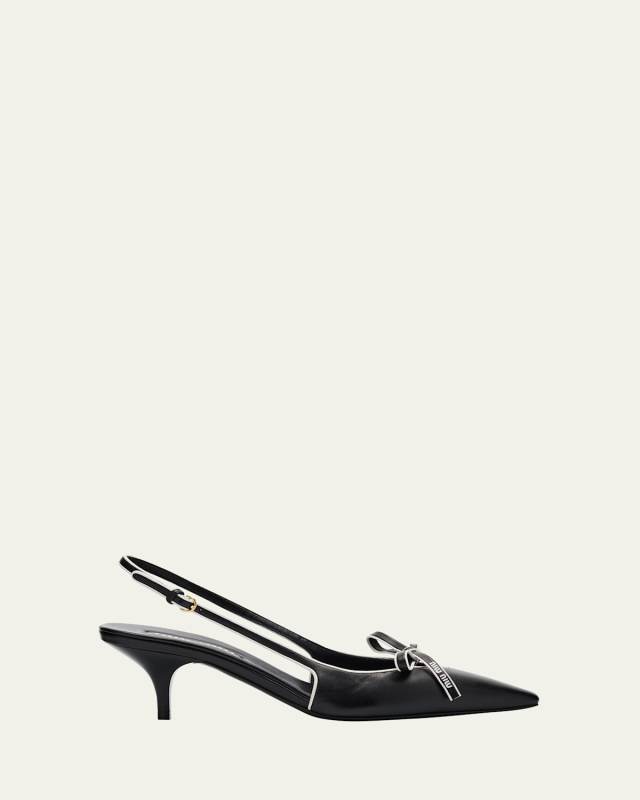 Nappa Leather Bow Slingback Pumps